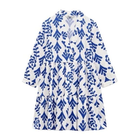 Zara  ECRU PRINTED SHORT DRESS Size S - Picture 5 of 10